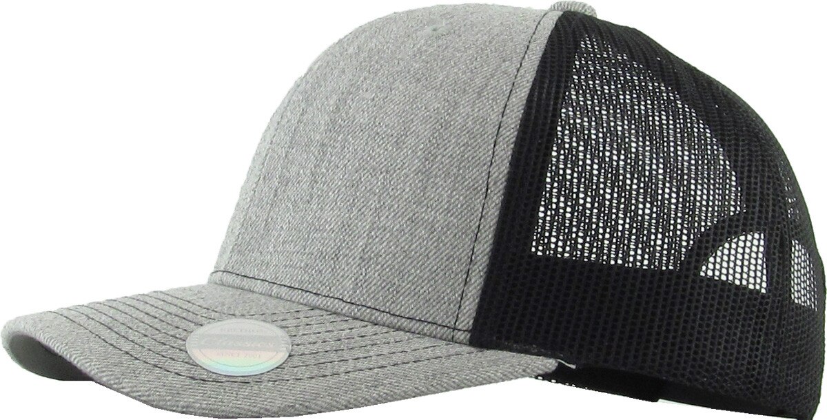Heather Light Gray Black Two Tone Classic 6 Panel Trucker Mesh Snapback Side View
